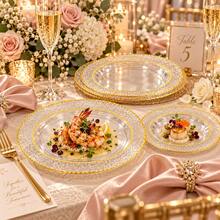 10/20/25pcs Set 7.5 Inch And 10.25 Inch Clear Hammered Gold Rim Dinner Plates, Suitable For Parties, Family Gatherings, Various Celebrations, Christmas, Valentine's Day, Thanksgiving, Mother's Day And Daily Use, Celebration Supplies, Party Tableware, Decorative Plates, Elegant Dinner Plates, Serving Plates, Event Tableware - View 5