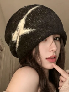 1pc Women's Star Knit Hat, Fashionable Elastic Autumn Accessory, Suitable For Outings And Halloween Holiday Matching, Hats For Women, Fall Style, Hats - Multicolor - View 3