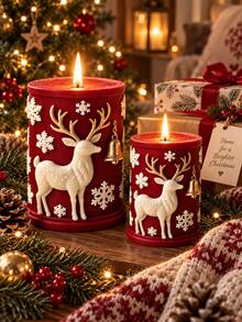 Christmas Reindeer Embossed Cylinder Silicone Candle Mold, 3D Pressed Deer Snowflake Bell Wax Mold, For DIY Aromatherapy Candles Christmas Table Decoration - Silicone Candle Mold - View 5