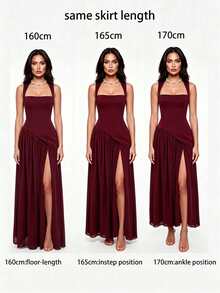 Women's Solid Color Square Neck Back Tie Scarf Ribbon Large A-Line Sexy Vacation Wedding Party Dress Elegant Summer - Burgundy - View 5