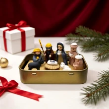New 1 Set/1 Piece Christmas Nativity Scene Tin Box Set, Christmas Nativity Scene Set, Suitable For Holy Family, Statue Tin Box Set, Handmade Small Nativity Scene Set, Holiday Decoration, Gift For Friends - Multicolor - View 5