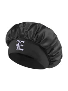 1件裝男士海軍藍緞面睡眠帽，單字母刺繡寬鬆鬆緊帶髮帽，防毛躁護髮夜帽 - 黑色 - 查看 8