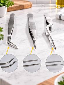 1/3Pcs Stainless Steel Plating Tweezers Set, 6.3-Inch Kitchen Chef Tweezers With Straight And Curved Tips, Food Presentation Tongs For Cooking, Baking, Cake Decorating And Dessert Plating - Multicolor - View 4