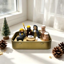 New 1 Set/1 Piece Christmas Nativity Scene Tin Box Set, Christmas Nativity Scene Set, Suitable For Holy Family, Statue Tin Box Set, Handmade Small Nativity Scene Set, Holiday Decoration, Gift For Friends - Multicolor - View 6