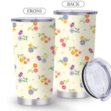1/5pcs 20oz Colorful Ditsy Floral Travel Mug, Cream Base With Vibrant Wildflower Flat Print, Fresh And Energetic, Comes With Transparent Lid. Vacuum Insulated Stainless Steel Material, Reusable, Keeps Cold And Hot, Suitable For Daily Outings And Gatherings, Lively Colors, Highly Attractive Creative Gift For Friends. - Floral Print - View 8