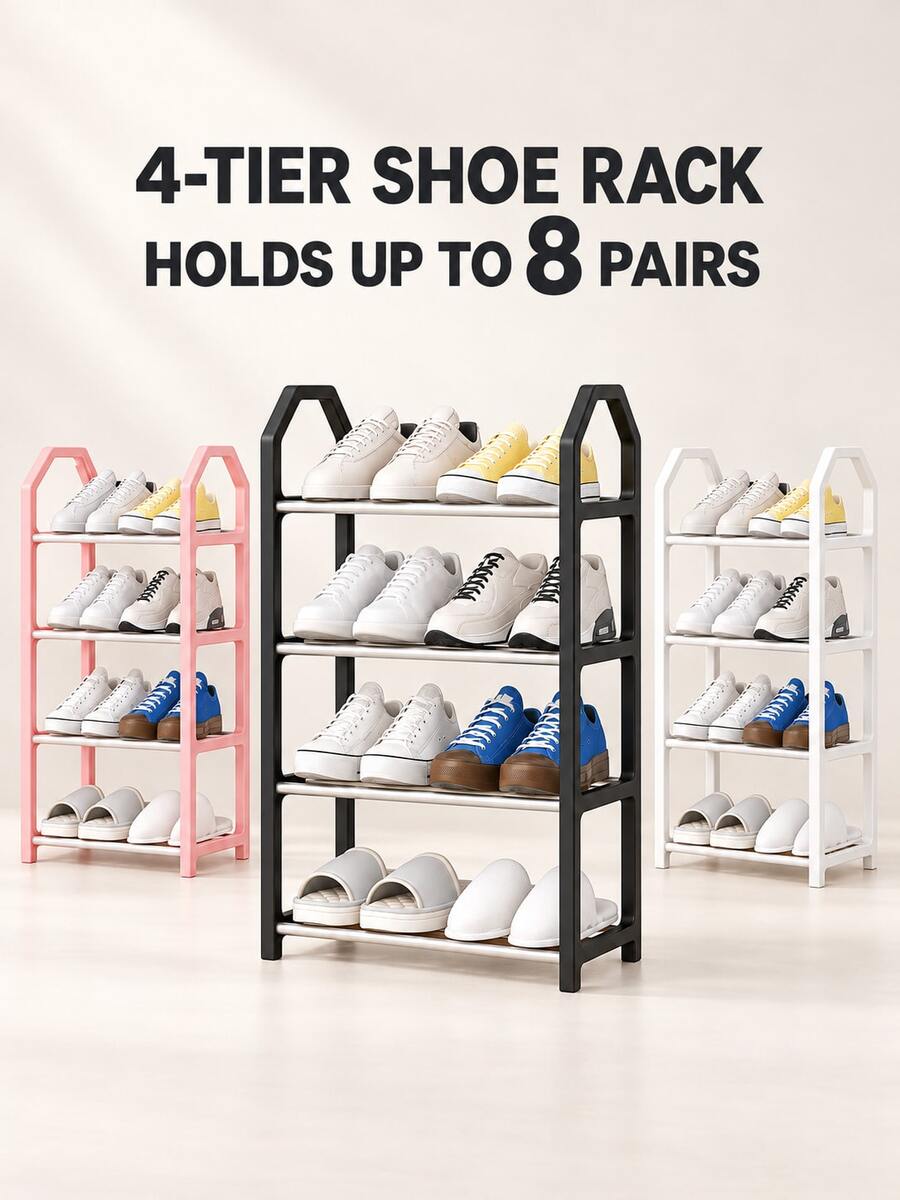 1pc 4-Tier Shoe Rack Storage Organizer - Freestanding Shoe Cabinet, Suitable For Closet, Entryway And Hallway - Easy Assembly And Space-Saving Stainless Steel Multi-Layer Simple Shoe Rack Storage Cabinet For Indoor Dorm Entrance Home Use, Stylish And Economical - Multicolor - View 1