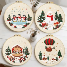 1PC 20*20cm/7.9*7.9in,Christmas Party Embroidery Kit, DIY Handmade Embroidery Set For Adult Beginners, Home Gift, Women's Sewing Gift, Including User Manual, Printed Pattern Fabric, Embroidery Frame, Needle And Thread. - 20x20cm/7.9x7.9in - View 4