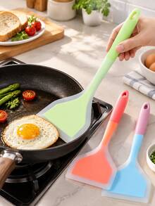 Random 2/1pc Silicone Wok Spatula, Translucent Kitchen Frying Spatula, Cabinet Cookware, Home Cooking Wide-Mouth Slotted Spatula - Multicolor - View 3