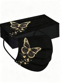 11pcs Women's Butterfly Print Face Masks - Fashionable & , Disposable Design; Available In 2/11pcs, Comfortable & Breathable; Suitable For Daily Outings, Trips, Commuting, School, Photography And As Fashion Accessories. - Multicolor - View 7