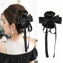 Women's Bow Ribbon Hair Claw Clip Hair Accessory Bun Hair Wrap Hair Tie - Black - View 1