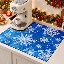 1pc Winter Blue Snowflake Kitchen Drain Mat, White Ice Crystal Snowflake Print Table Mat, Christmas Coffee Tabletop Decor Mat, Winter Snowflake Table Mat, Holiday Kitchen Dining Home Decor - Multicolor - View 4