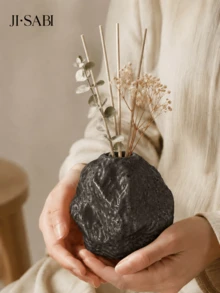 1pc/2pcs Wabi Sabi Ins Style Asymmetrical Rock Texture Reed Diffuser Bottle, Wrinkled Surface Fragrance Container, Matte White/Spotted Beige, Minimalist Living Room Desktop Fragrance Decor Gift - Wabi-sabi Rock Diffuser Bottle - View 9