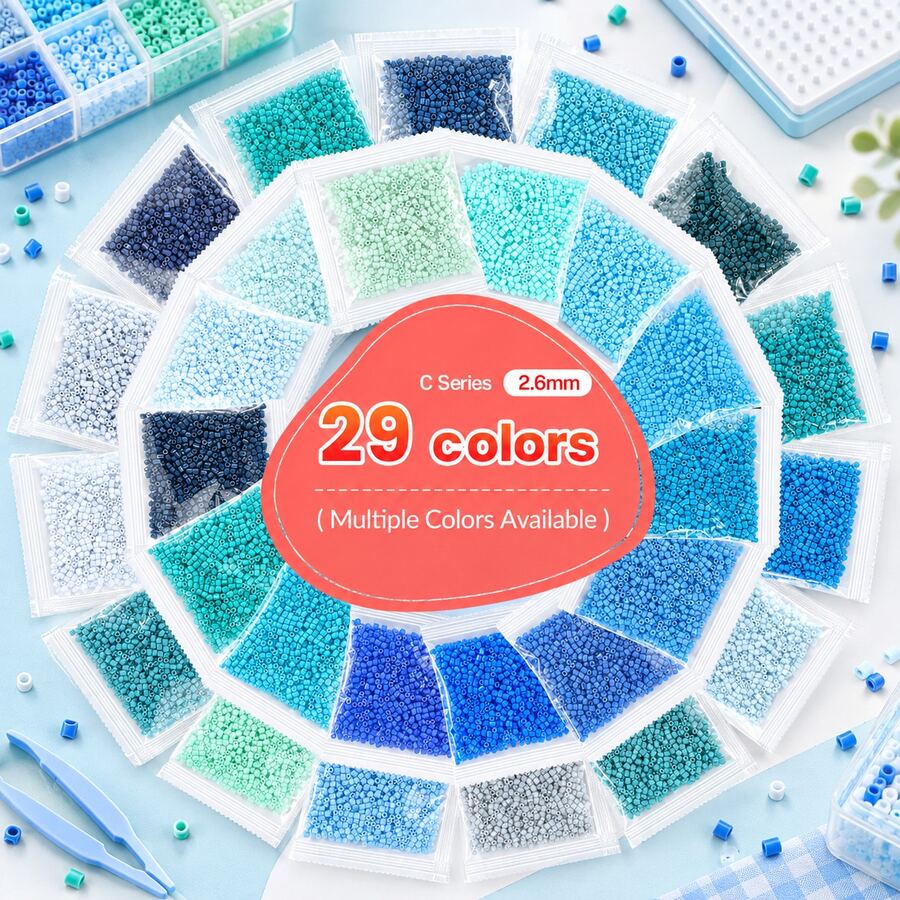 2.6mm Sundymot Fuse Beads, 1000PCS+ Blue-Green Color System Independent Packaging, Easy To Store, Not Easy To Spill, DIY Pendant Keychain, Jewelry Making Craft Raw Material, Graduation Season, Back To School, Christmas, Party Birthday Gift, Multi-Color 2.6mm Fuse Beads Bulk Refill Kit