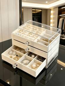 1pc 3-Layer Transparent Velvet Jewelry Storage Box, Jewelry Storage Tray Organizer Box, Multi-Functional Earring Necklace Bracelet Pendant Storage Box, Suitable For Ear Studs, Rings, Earrings, Necklaces And Other Accessories Storage, Can Be Used As Valentine's Day Gift, Birthday Gift - Multicolor - View 12