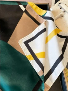 1PC Women's Faux Silk Print Square Scarf Bandana – Versatile As Hairband, Waist Accessory & Bag Decoration For Beach, Music Festival & Holiday Party - Green - View 4