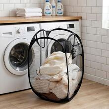 Pop-Up Mesh Laundry Hamper, Collapsible Laundry Storage Basket With Reinforced Handles And Side Pockets, Breathable Laundry Organizer For College Dorm/Apartment Living/Travel, Back To School & Holiday Essential - Black - View 2