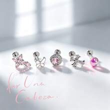 Garden Combination Lip Studs Niche Sweet Pink Lip Studs Cartilage Studs Non-Fading Piercing Jewelry European And American Piercing Jewelry Suitable For Various Festivals Halloween Christmas Daily Wear - 2-pink Butterfly With Rhinestones - View 2