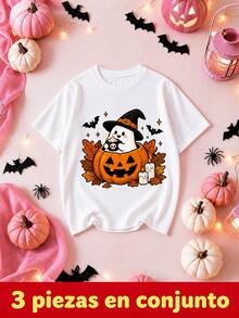 3 piezas Halloween calabaza calaverita cara Camiseta gráfica de mujer con cara de calabaza de Halloween  Camiseta ligera de cuello redondo para disfraces de fiestas de Halloween - Multicolor - Ver 3