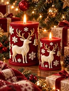 Christmas Reindeer Embossed Cylinder Silicone Candle Mold, 3D Pressed Deer Snowflake Bell Wax Mold, For DIY Aromatherapy Candles Christmas Table Decoration - Silicone Candle Mold - View 2