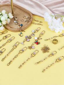 Gold Rolled Chain Accessories Set With 360° Rotating Lobster Clasp And Open Jump Rings, Suitable For DIY Keychains, Bag Charms, Backpack Decorations And Handmade Jewelry Making, Finished Product And Decorative Pendants Not Included - 1 Roll Of Chain + Door Hook + Jump Ring - View 4