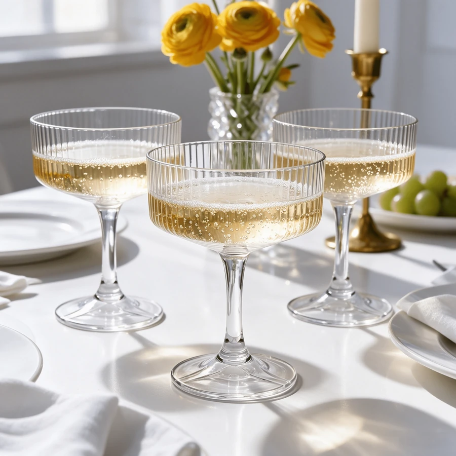Ribbed Vintage Decorative Martini Glasses, Champagne And Cocktail Cups | 1/2/4/6/12pcs Set | 8oz Rippled Glass Indoor And Outdoor Gift - Transparent - View 1