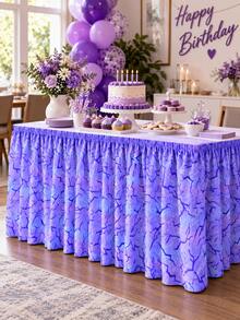 1pc Colorful Party Table Skirt, Terrazzo Colored Paper Ribbon Star Moon Galaxy Geometric Print Pleated Table Cover, Suitable For Birthday, Wedding, Baby Shower, Dessert Table, Buffet Table And Celebration Party Decoration - Multicolor - View 20