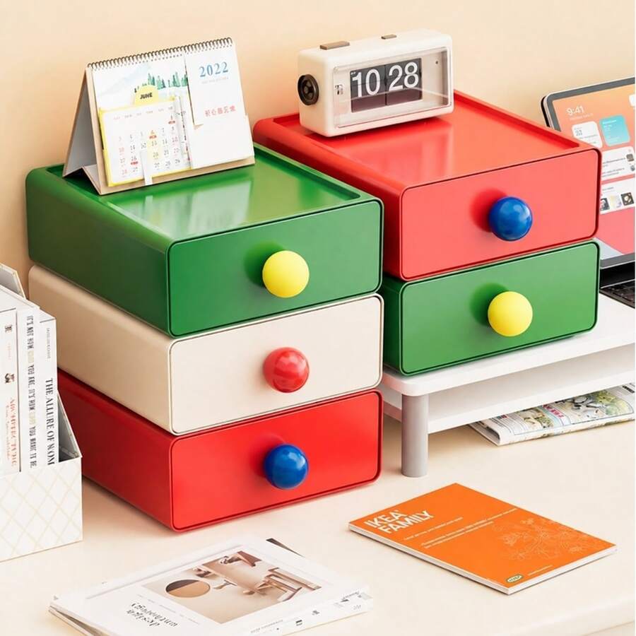 1pc Personalized Dopamine Text Drawer Organizer Box - Labeled Drawers With Color- PP Plastic Storage, Compact Desktop Organizer For Makeup, Office &, Christmas/Halloween Gift For & Desk & Drawer Organizer For Storage - Multicolor - View 1