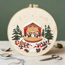 1PC 20*20cm/7.9*7.9in,Christmas Party Embroidery Kit, DIY Handmade Embroidery Set For Adult Beginners, Home Gift, Women's Sewing Gift, Including User Manual, Printed Pattern Fabric, Embroidery Frame, Needle And Thread. - 20x20cm/7.9x7.9in - View 5