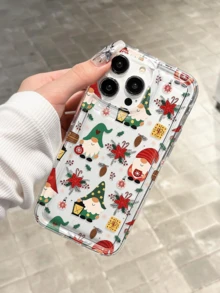 聖誕創意聖誕老人設計透明全包覆軟手機殼，適用於 iPhone 18/18 Pro Max/17/16/15/14/13/12/11/14 Pro/Pro Max/X/XR/XS/XS Max/15 Pro Max/17 Pro Max 及其他機型，時尚手機保護殼 - 無色 - 查看 3