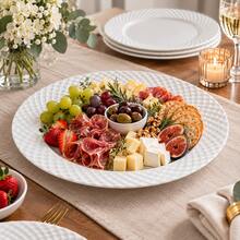32cm White Opal Serving Plates – Set Of 4, Elegant Textured Dinnerware For Dining, Parties. - White - View 3