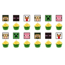 Cake Topper Set, Pixel Game Happy Birthday Cake Decorations, Big Cake Topper & Cupcake Toppers, Pixel Character Cupcake Picks For Birthday, Halloween, Thanksgiving, Christmas - Multicolor - View 7