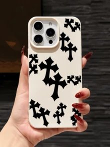 1件 白色與黑色十字設計極簡全包覆 TPU 防震手機殼，適用於 Apple 18 17 16 15 14 13 12 11 Pro Max Air 及系列 - 彩色 - 查看 1