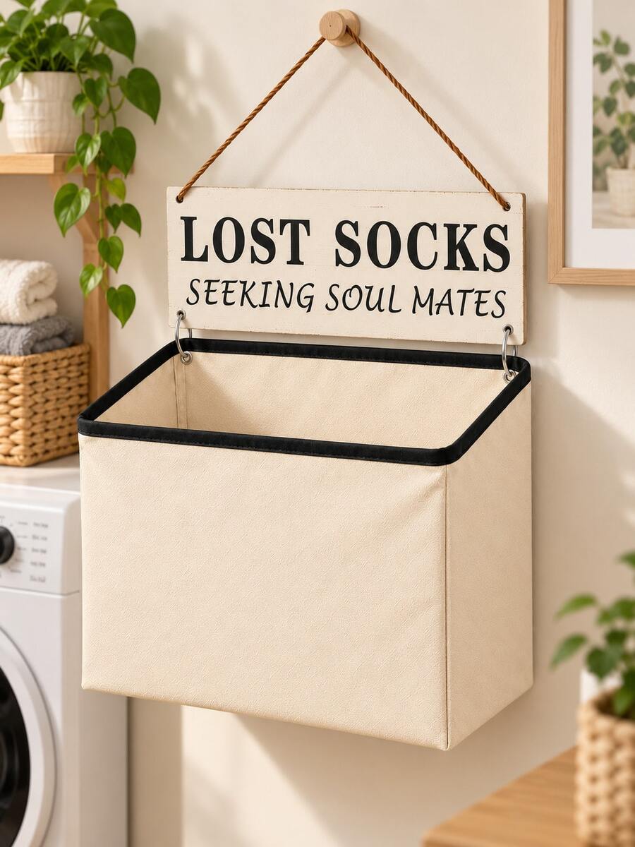 Tas Penyimpanan Pakaian Gantung Warna Beige dengan Tanda Kayu Rustic, Keranjang Penyimpanan Kaus Kaki Kotor yang Dipasang di Dinding, Cocok untuk Ruang Cuci, Kantong Penyimpanan Kain, Dapat Menyimpan Pakaian Dalam, Barang-Barang Kecil dan Perlengkapan Rumah Tangga, Hemat Ruang, Dekorasi Rumah, Penyimpanan Kamar Tidur, Hadiah