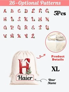 Custom Name Santa Initial Christmas Sack, Large Capacity Reusable Canvas Drawstring Gift Bag, Personalized Xmas Gift Storage Pouch, Holiday Present For Family, Home Christmas Decor, Available In L & XL Sizes - Multicolor 2 - View 13
