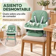 Silla alta para niños, dos modos de altura, incluye vajilla - Verde - Ver 5