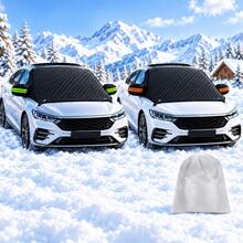 1pc 259*114.3cm Universal Car Windshield Snow Cover, Full Coverage Frost And Ice Protection Cover With Reflective Rearview Mirror Cover, 4 Hook Straps, Foldable Quilted All-Season Sunshade, Suitable For Sedan, Hatchback And SUV, Green/Orange Accents, Winter Car Accessory, Christmas Gift For Female Drivers - Multicolor - View 12