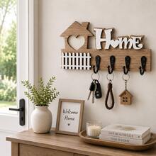 1pc 4-Hook Wooden Key Holder, Rustic Wall-Mounted Key Storage Rack, Entryway Key And Small Item Organizer, Suitable For Entryway Storage, Farmhouse Home Wall Decor, Apartment, Home Organization And Storage - View 3
