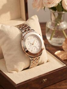 Swarovski Two-Tone Chronograph Watch - Rose Gold & Silver Crystal Bezel White Dial, Swiss Made Luxury Wristwatch Gift For Women - Rose Gold - View 1