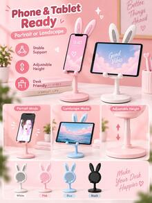2026 New Model: Cute Rabbit Phone Stand | Pink Adjustable Height Desktop Phone Holder | Suitable For All 4-10 Inch Phones And Tablets | Cute Desktop Accessory And Essential Phone Accessory For Women | Practical And Cute - Essential For Studying, Working And Watching Movies | Perfect Gift For Halloween, Christmas, Valentine's Day, Easter And Mother's Day - Multicolor - View 6