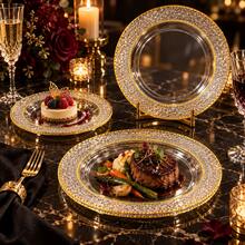 10/20/25pcs Set 7.5 Inch And 10.25 Inch Clear Hammered Gold Rim Dinner Plates, Suitable For Parties, Family Gatherings, Various Celebrations, Christmas, Valentine's Day, Thanksgiving, Mother's Day And Daily Use, Celebration Supplies, Party Tableware, Decorative Plates, Elegant Dinner Plates, Serving Plates, Event Tableware - View 3