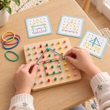 Montessori Geometric Pegboard Educational Toy, Rubber Band Shape Puzzle, Math Wooden Toy For Early Childhood Education - Multicolor - View 10