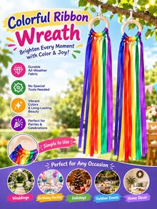 A Colorful Ribbon Wreath Made From Durable, All-Weather Fabric-Perfect For Various Occasions, Party Decorations, Festive Accents, And Christmas Styling. - Multicolor - View 3