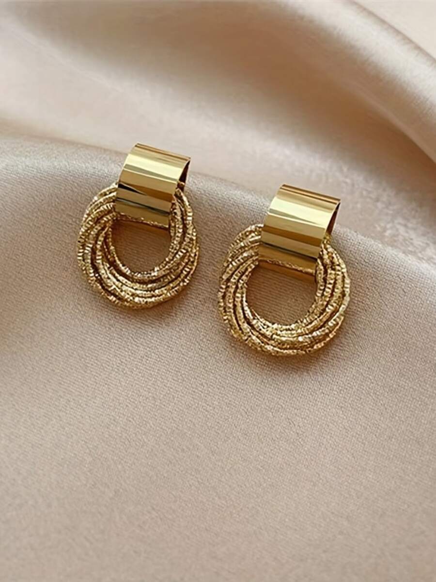 1 Pair Multi-Layer Round Elegant Earrings, Versatile Jewelry For Daily Commute - Yellow Gold - View 1