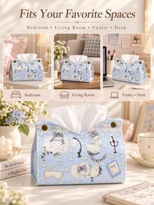 Cute Cat Print Tissue Box Cover, Decorative Fabric Tissue Storage Box, Rectangular Napkin Holder, Bedroom Living Room Desktop Decorative Tissue Storage Rack - Multicolor - View 1