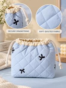1pc Luxury Quilted Shell Makeup Bag, Portable Daily Cosmetic Storage Bag, High-End Large Capacity Cute Drawstring Pouch - Multicolor - View 3