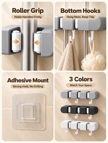 Wall-Mounted Mop Holder, Broom Rack, Bathroom Accessories, Home Storage Essentials; Suitable For Home, Kitchen, Garden, Laundry Room And School Dormitory. - Multicolor - View 3