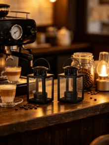 1pc/2pcs Mini Iron & Glass Lantern Candle Holder, Portable Hanging Tea Light Lamp, Windproof Glass Candle Holder Small Lantern, Vintage Desktop Decor For Christmas, Wedding, Party Atmosphere - Black - View 10