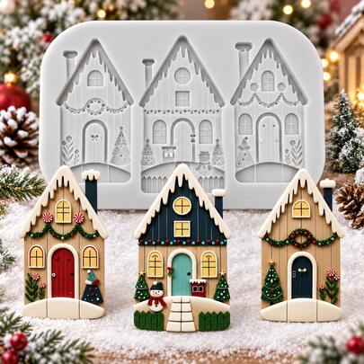 1pc Christmas Snow Hut Silicone Mold, Candle Mold, Soap Mold, Resin Molds, DIY Soft Pottery Clay Drop Glue Decorative Mold, Plaster Mold, Hand Decorative Art Tools, Multi-Purpose Silicone Mold