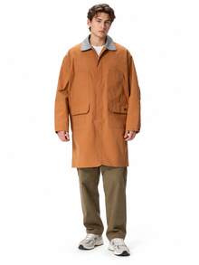 Timberland Jaket Windbreaker Kasual Pria Model Baru untuk Aktivitas Luar Ruangan, Kerah Lipat, Panjang Sedang - Mocha Brown - View 2