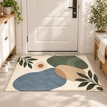 1PC Rust Orange Blue Leaf Print Faux Cashmere Rug, Contemporary Abstract Rectangular Area Rug And Floor Mat With Wavy Color Blocks, Artistic Home Decor For Living Room, Bedroom, Kitchen Or Hallway - Multicolor - View 7